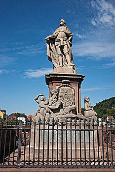 雕塑,西奥多,计算,莱茵河,古桥,海德尔堡,巴登符腾堡,德国