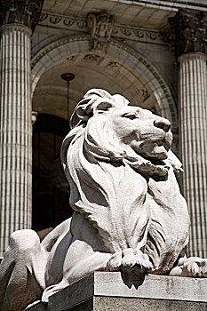 雕塑,狮子,纽约公共图书馆,纽约,美国
