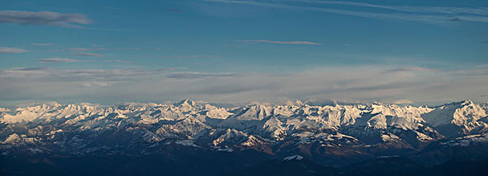 全景,积雪,阿尔卑斯山,意大利,奥地利,特兰迪诺
