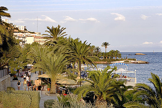 海边,散步场所,餐馆,伊比沙岛,西班牙,俯视图