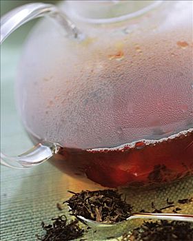 红茶,叶子,玻璃茶壶