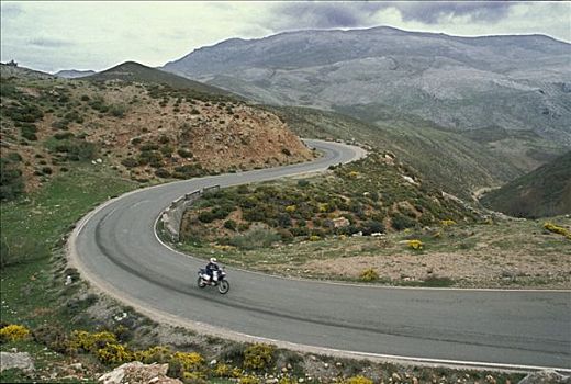 摩托车手,弯路,安达卢西亚,西班牙