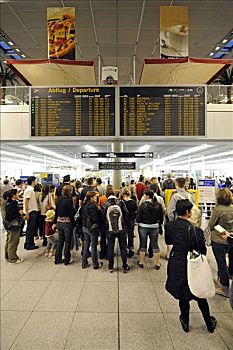 乘客,等待,队列,登记,台案,斯图加特,机场,巴登符腾堡,德国,欧洲