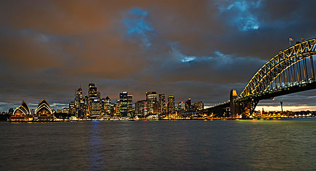 海港大桥,天际线,黎明,悉尼,新南威尔士,澳大利亚,大洋洲