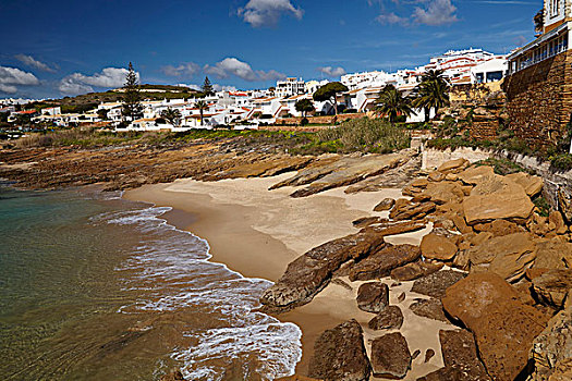 岩石海岸,大西洋,小,乡村,西部,拉各斯,阿尔加维,葡萄牙,欧洲