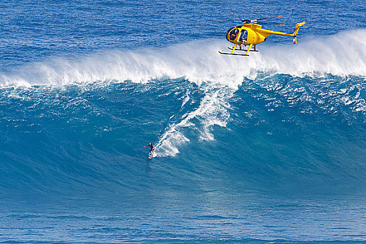 夏威夷,毛伊岛,颚部,直升飞机,冲浪,巨大,波浪