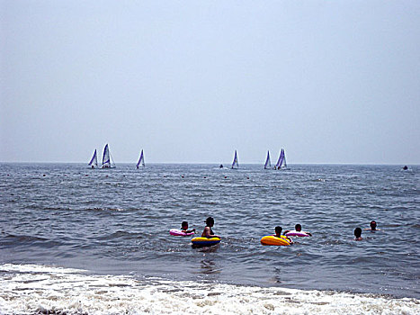 北戴河,沙滩,阳伞,夏日,浴场,游客,海边