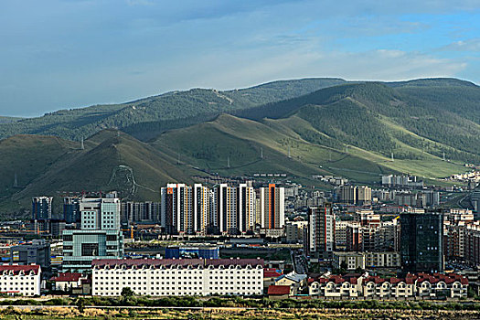风景,现代,住宅区,后面,山,可汗,头像,成吉思汗,乌兰巴托,蒙古,亚洲