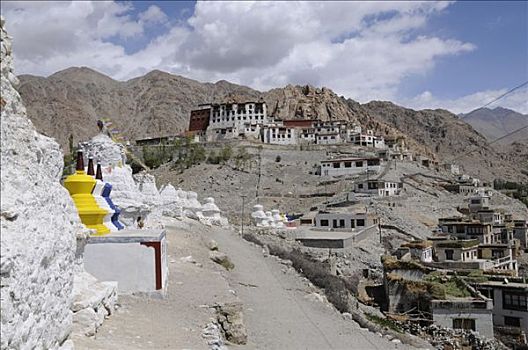 寺院,城镇,佛教,佛塔,圣骨冢,印度,喜马拉雅山,亚洲