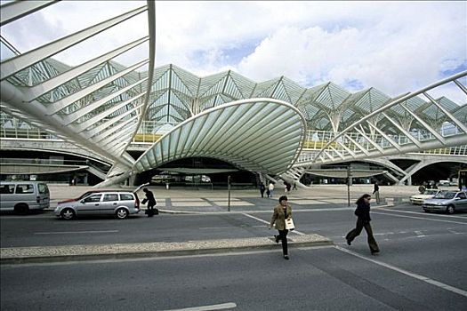 火车站,屋顶,道路,现代建筑,设计,建筑师,圣地亚哥,公园,里斯本,葡萄牙,欧洲