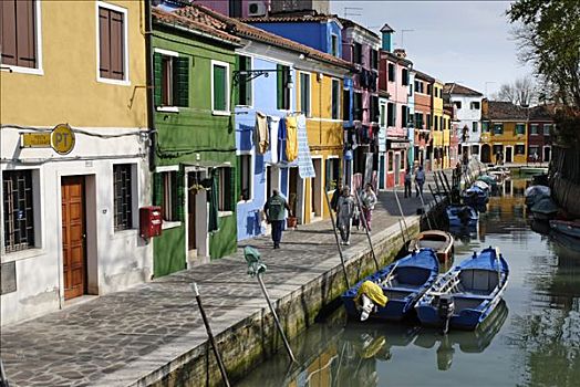 涂绘,房子,运河,布拉诺岛,岛屿,威尼斯泻湖,意大利,欧洲