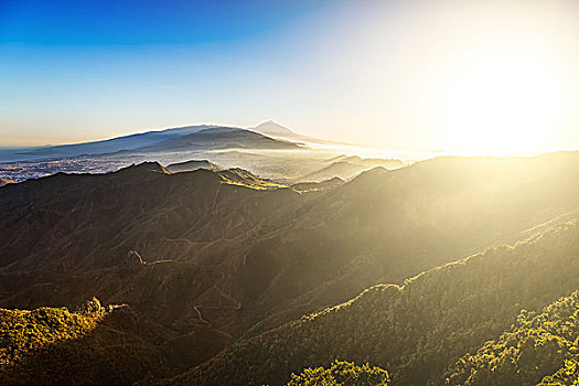 太阳,阳光,上方,山