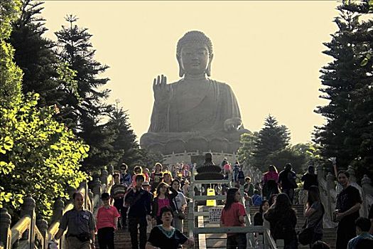 仰视,游客,寺院,天坛大佛,昂坪,大屿山,香港