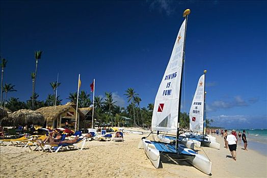 双体船,棕榈海滩,干盐湖,靠近,蓬塔卡纳,多米尼加共和国,加勒比海