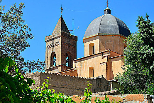 钟楼,圆顶,教堂,省,萨丁尼亚,意大利,欧洲