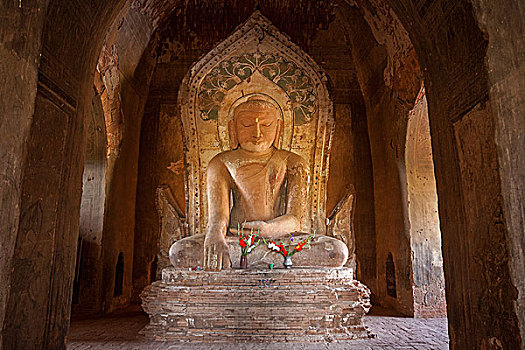 坐佛,石像,阿南达寺,蒲甘,曼德勒省,缅甸,亚洲