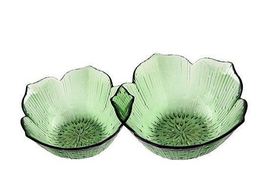 两个,绿色,玻璃碗,白色背景,背景