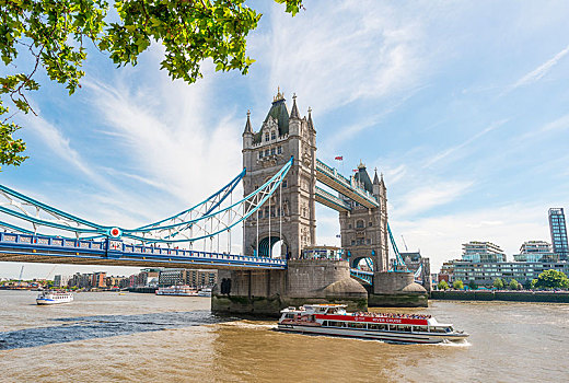 游船,泰晤士河,塔桥,南华克,伦敦,英格兰,英国
