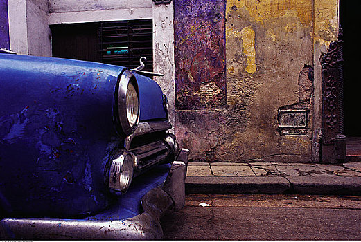 特写,古董车,建筑,哈瓦那,古巴