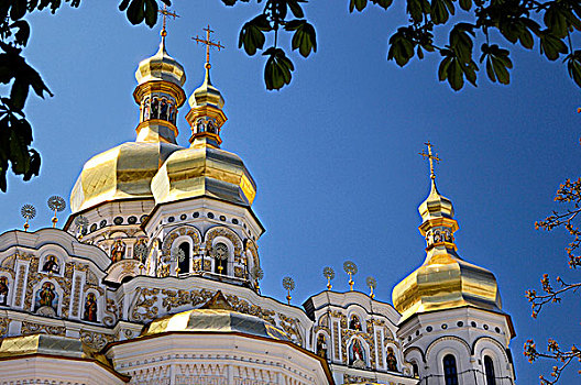 金色,穹顶,教堂,领土,洞穴,寺院,基辅,乌克兰,东欧,建筑,巴洛克,建筑风格
