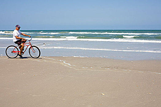 美国,佛罗里达,长者,骑,自行车,杰克逊维尔,海滩