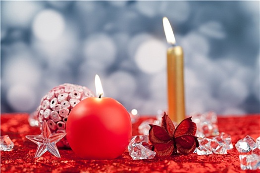 圣诞节,红色,金色,蜡烛,冰