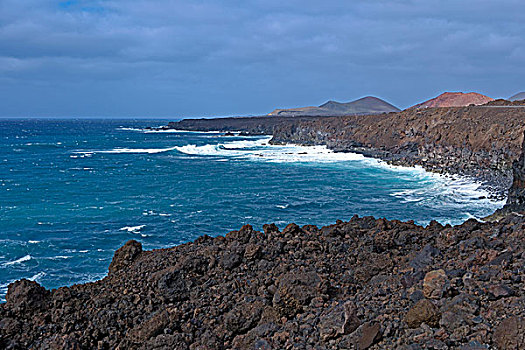 火山,外套,浪花,兰索罗特岛,加纳利群岛,西班牙,欧洲