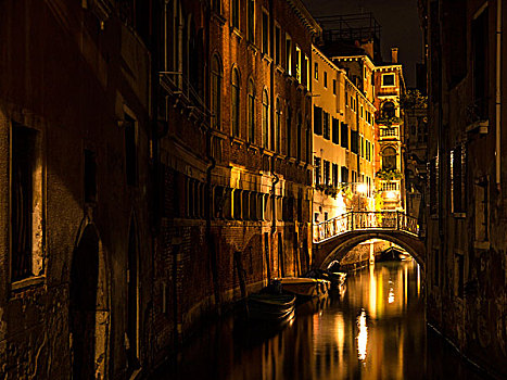 运河,威尼斯,夜晚
