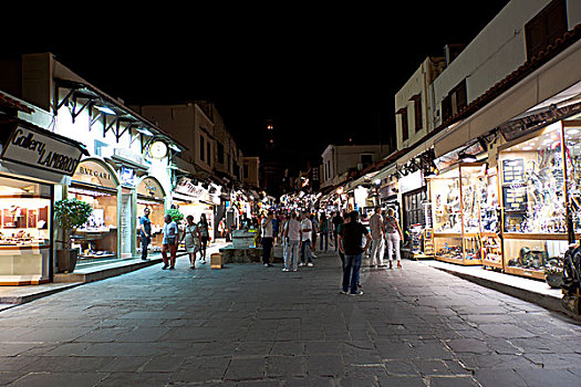 街道,夜晚,流行,购物,历史,地区,罗得斯,希腊,欧洲