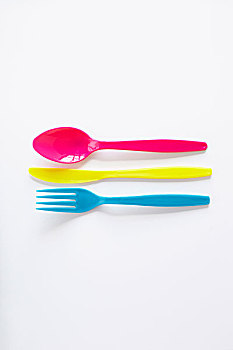 静物,彩色的,塑料餐具