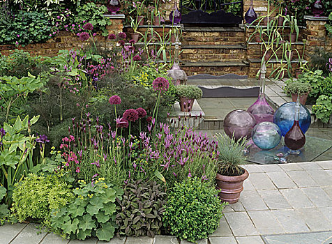 花园,装饰,盆栽,蓝色,紫色,切尔西花展