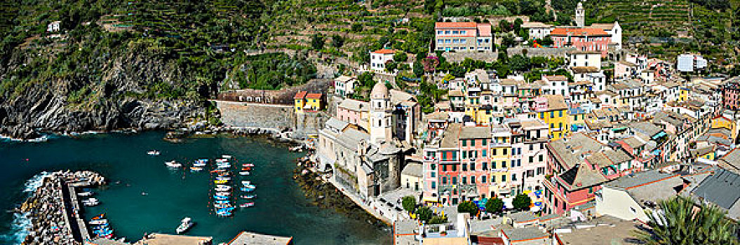 风景,维纳扎,港口,拉斯佩齐亚省,五渔村,利古里亚,意大利,欧洲