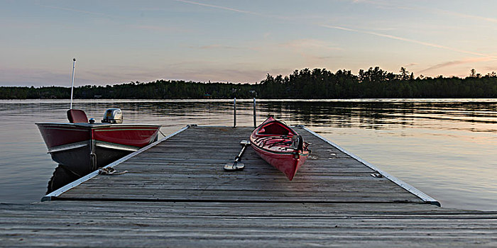 皮筏艇,木板路,湖,木头,安大略省,加拿大