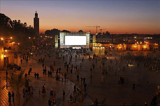 日落,库图比亚清真寺,风景,玛拉喀什,摩洛哥,非洲