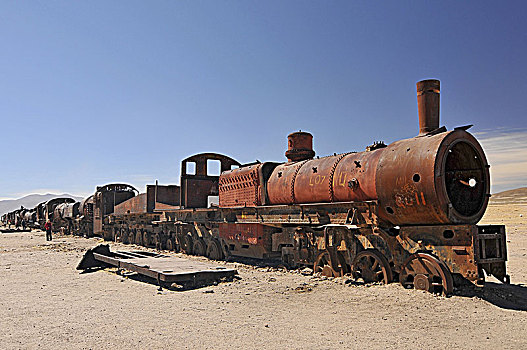 列车,墓地,一个,旅游胜地,乌尤尼盐沼,区域,玻利维亚