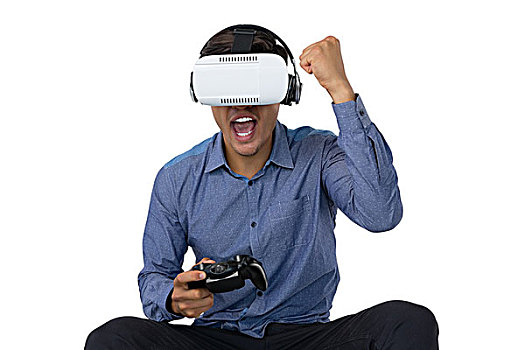 商务人士,虚拟现实,玻璃,玩,电子游戏,白色背景