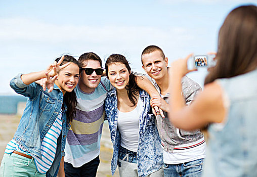 暑假,科技,概念,群体,青少年,照相,户外