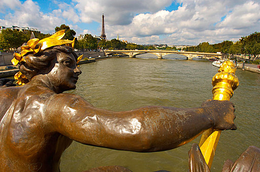 雕塑,亚历山大三世,桥,巴黎,法国,欧洲