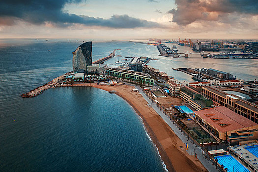 巴塞罗那,海岸,码头,航拍,西班牙