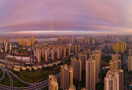 武汉,夏日,城市,航拍,傍晚,夜景,风光