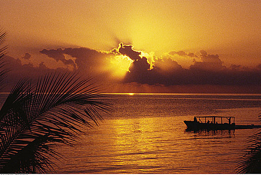 船,水上,日落,尼格瑞尔,牙买加