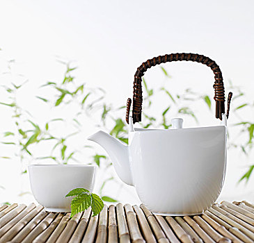 日本,茶壶,茶碗,竹子,棍