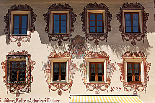 涂绘,建筑外观,糖果,沃尔夫冈,萨尔茨卡莫古特,区域,上奥地利州,奥地利,欧洲