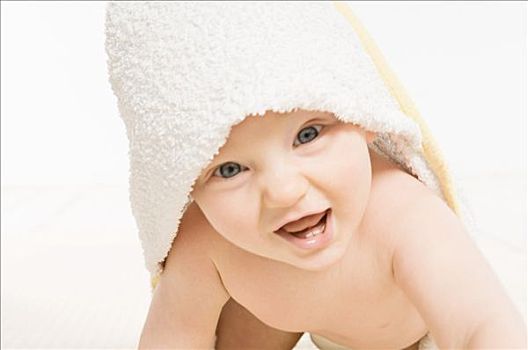 微笑,婴儿,穿,毛巾
