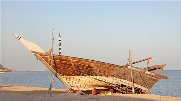传统,木质,独桅三角帆船,卡塔尔,中东