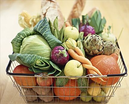 蔬菜,水果,面包,篮子