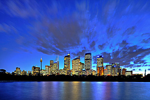 悉尼,天际线,电视塔,中央商务区,夜晚,新南威尔士,澳大利亚
