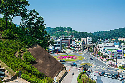 俯瞰,上方,城堡,南,省,韩国