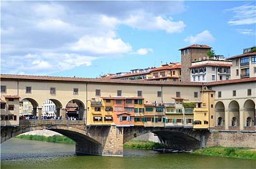 美景,风景,彩色,维奇奥桥,上方,阿尔诺河,佛罗伦萨,意大利