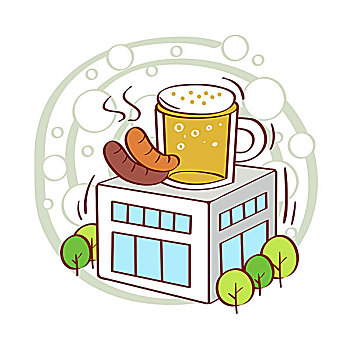 大,啤酒杯,香肠,建筑